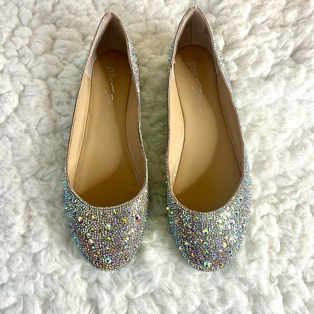Betsey Johnson Iridescent Crystal Embellished Flats